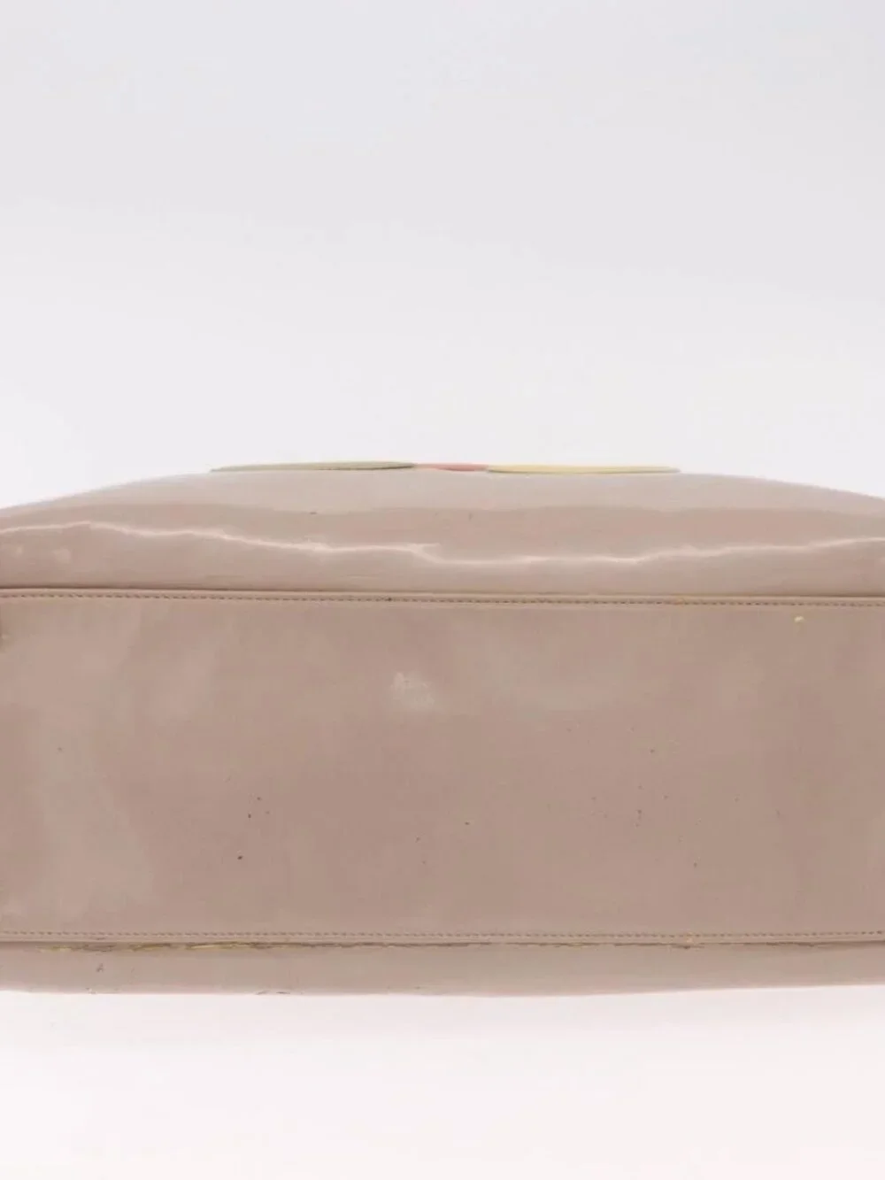 CHANEL Chain Tote Bag Patent leather Beige CC Auth EC956